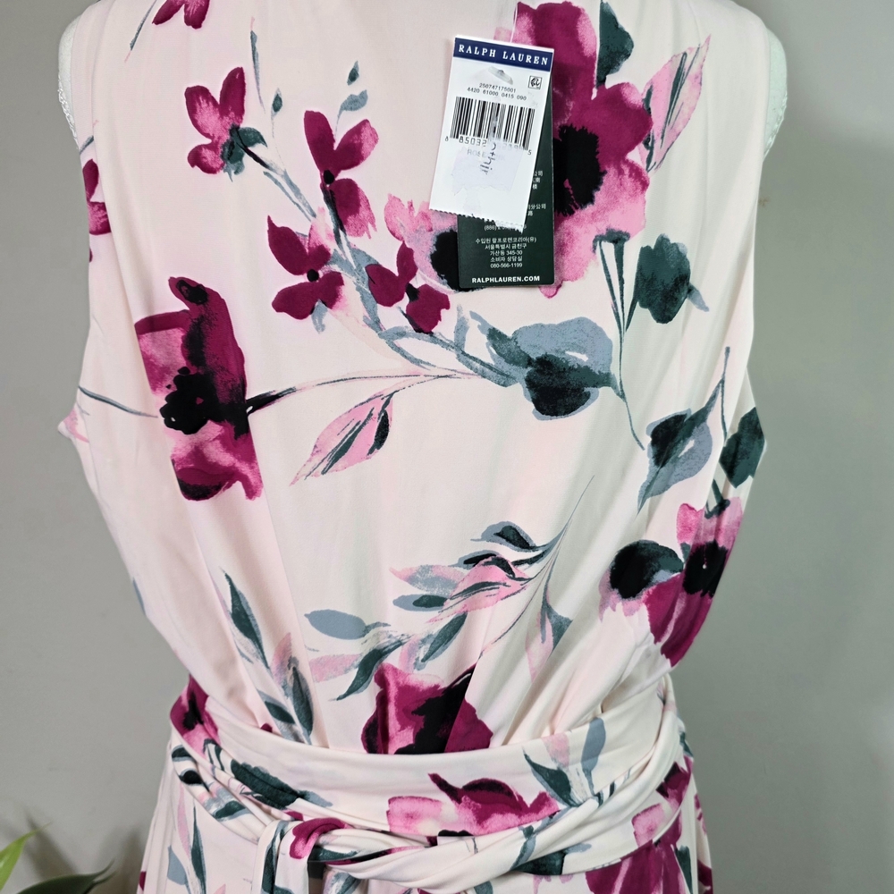 Lauren Ralph Lauren Floral Wrap Maxi Dress Size 16 NWT Pink Sleeveless Belted - Picture 4 of 7